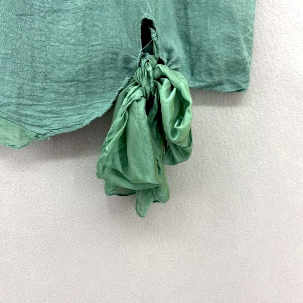 Belle France Linen/Silk Tie Blouse Large emerald jade Lagenlook Artsy Italy - Picture 6 of 11
